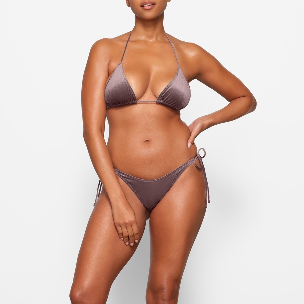 HTF SKIMS SWIM VELVET TIE BIKINI BOTTOMS UMBER S M - Picture 2 of 7